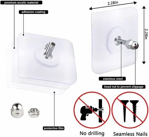 6Pcs Strong Self Adhesive Nails Poster Seamless Wall Hook Waterproof Durable Transparent Screw Hanger Hook for Kitchen Bathroom - Wall Ho 10 Pcs Strong Self Adhesive Nails Poster Seamless Wall Hook Waterproof Durable