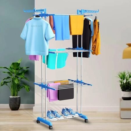 3 Layer Clothes Rack Hanger Stainless Steel Floor Cloth Dryer Stand